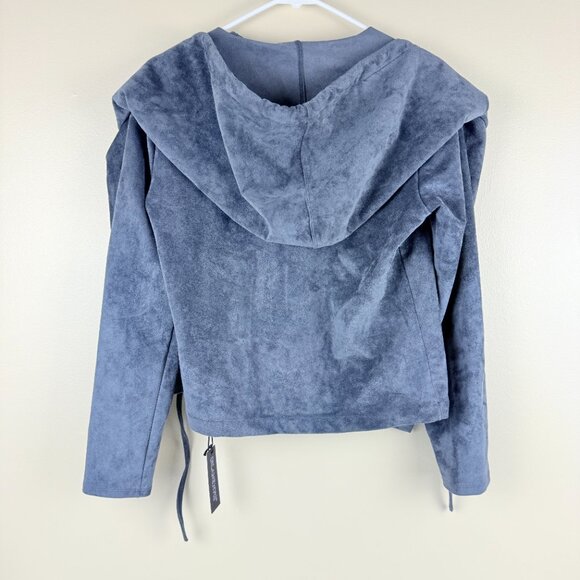 NWT BLANKNYC Women’s Faux Suede Hooded Drape Jacket Sz S Zip Pocket - Picture 3 of 8